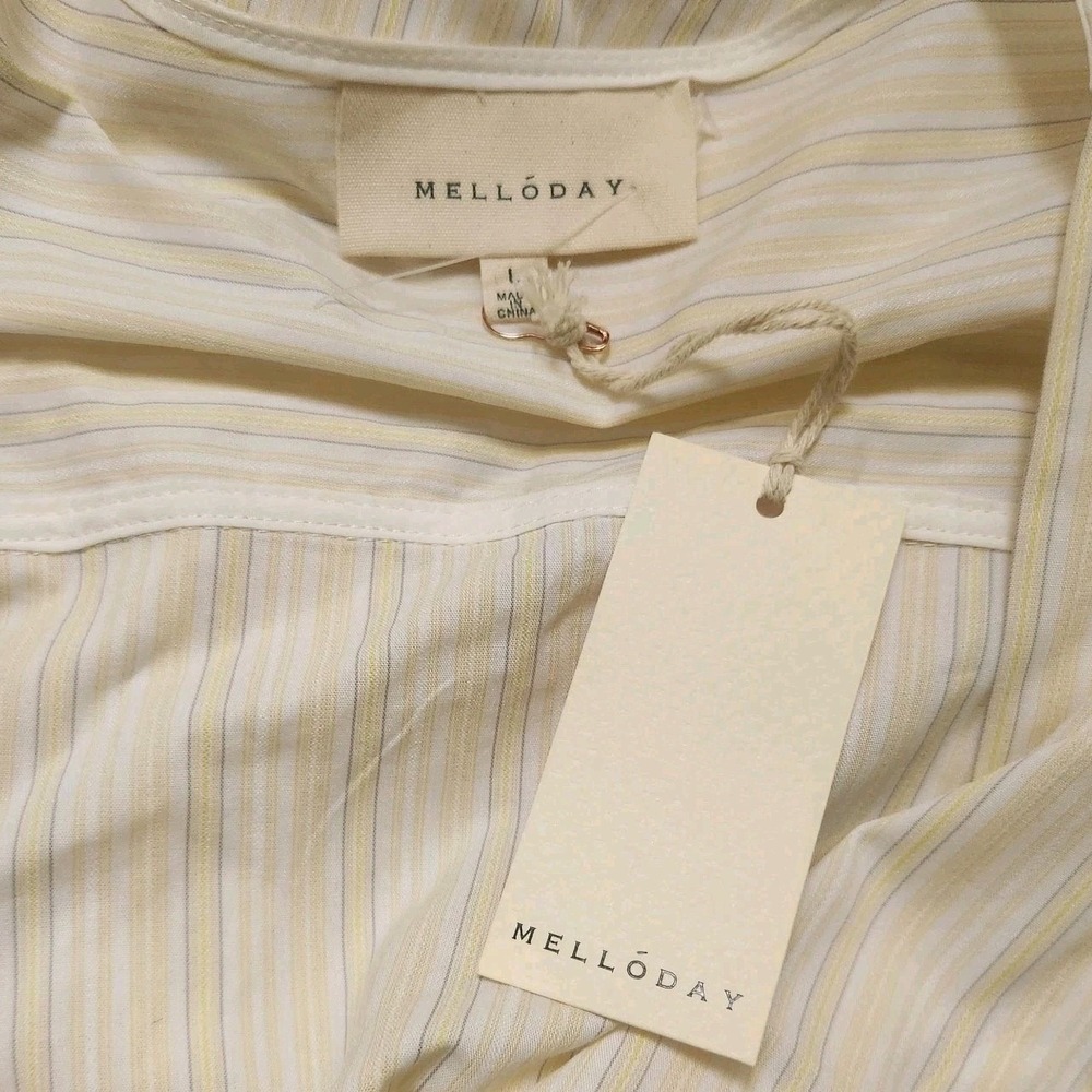 NWT MELLODAY Dress Size L Yellow Striped Preppy Lightweight Stretch V Neck - Picture 4 of 7
